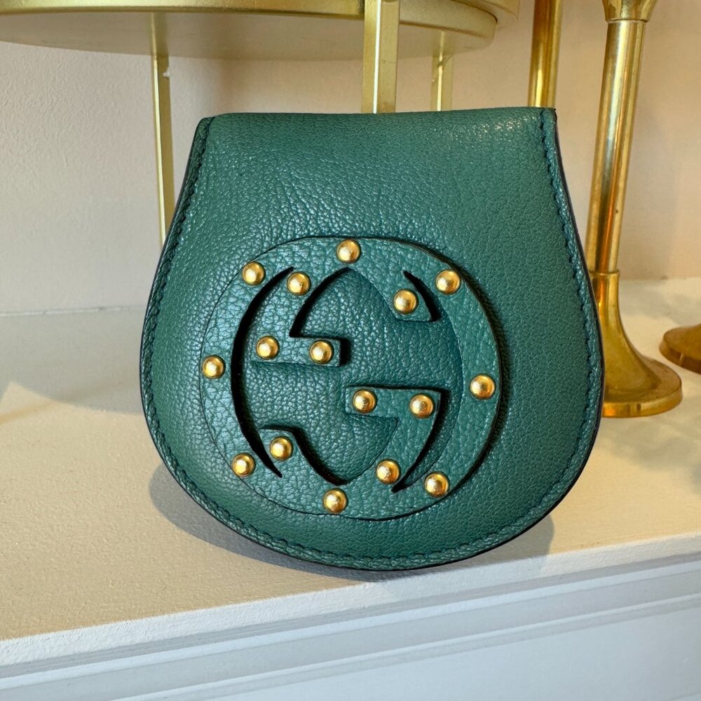 Authentic Gucci Emerald Green Soho Studded Leather Coin Purse